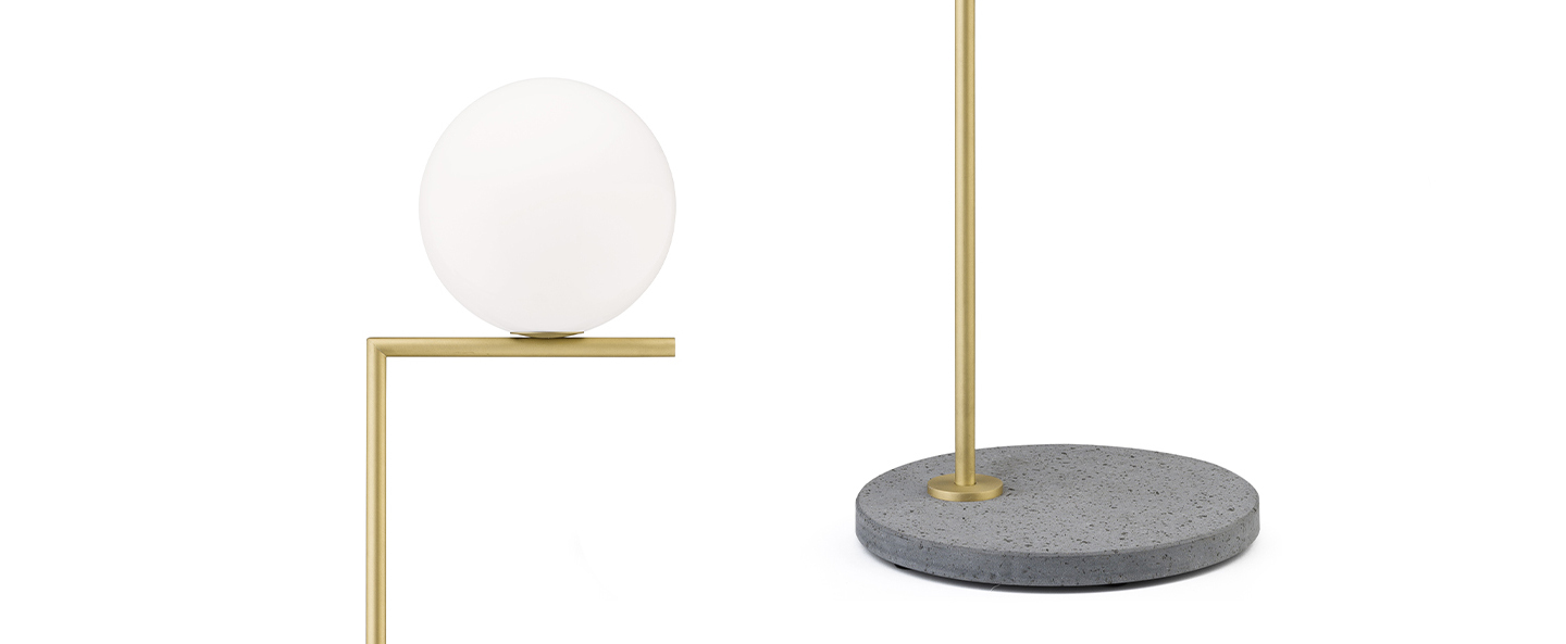banner-image Lampadaire d exterieur ic lights floor 2 outdoor opalin laiton et lave grise ip44 o36cm h185 2cm flos normal