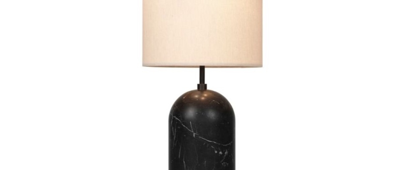 Lampadaire gravity xl high marbre noir et abat jour en toile blanche o45cm h130cm gubi normal