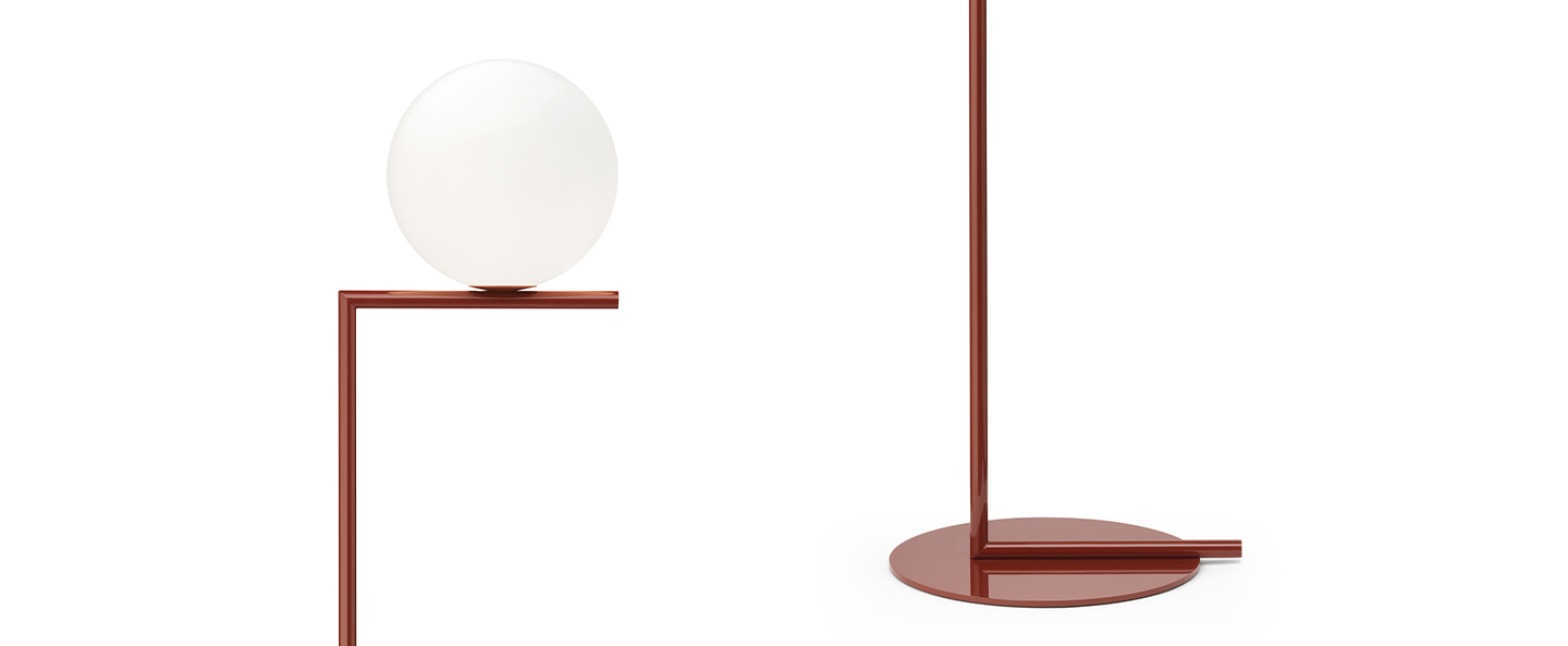 Lampadaire ic lights floor 1 opalin et rouge burgundy o27 5cm h135cm flos normal