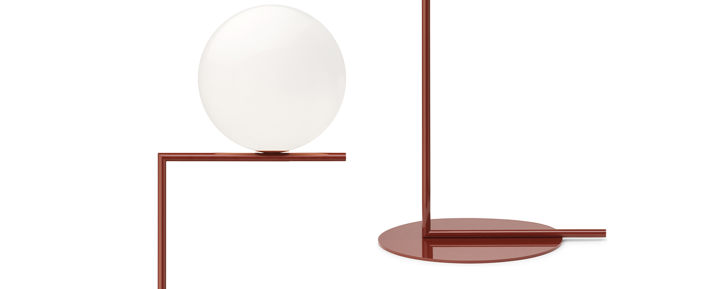 Lampadaire ic lights floor 2 opalin et rouge burgundy o38cm h185 2cm flos normal