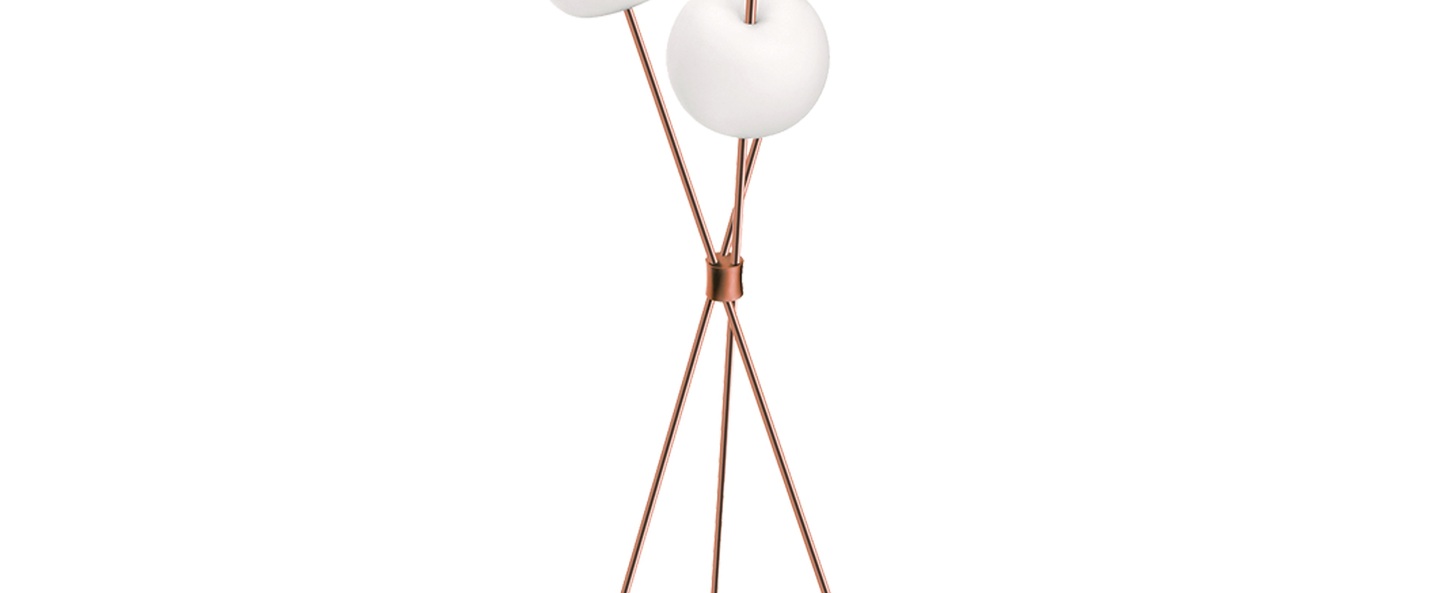 Lampadaire kushi blanc et cuivre led o56cm h140cm kundalini normal