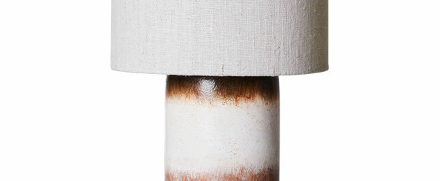 Lampe a poser cilinder retro glazed stoneware naturel marron l24 5cm h50cm hk living normal