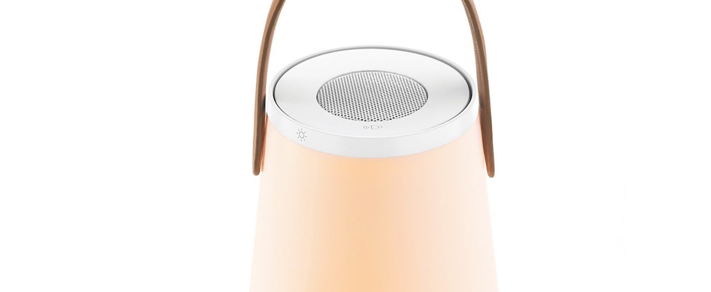 Lampe a poser d exterieur uma sound lantern blanc ip51 led 2700k 190lm o15 4cm h35cm pablo normal