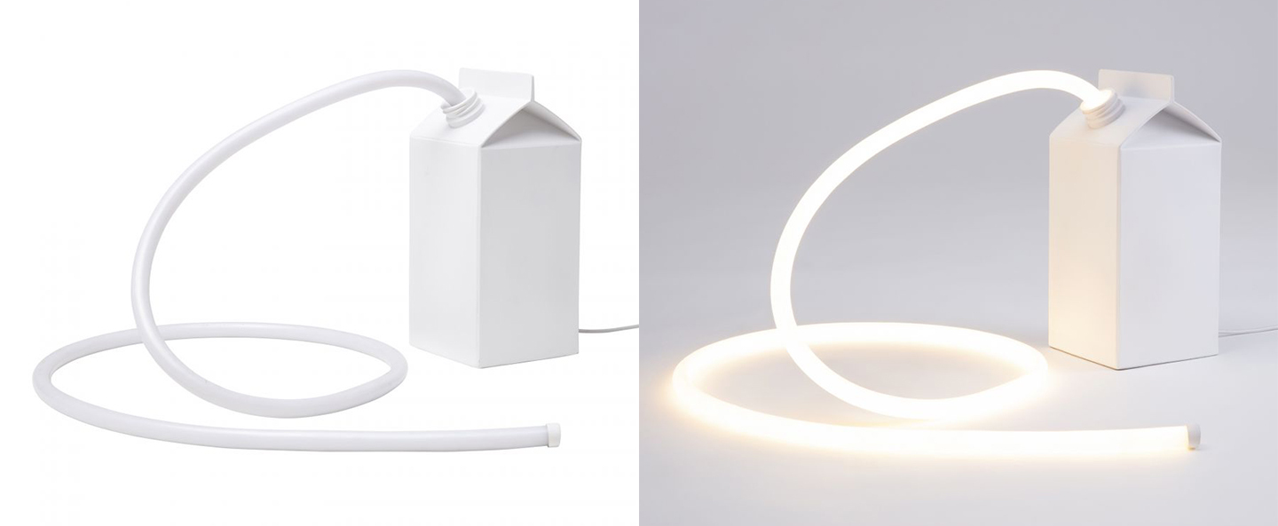 Lampe a poser daily glow milk carton de lait blanc led 3000k 1350lm l10cm h22cm seletti normal