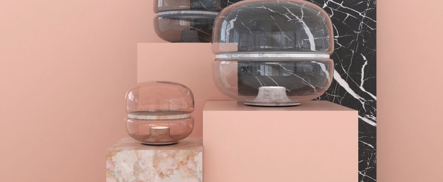 banner-image Lampe a poser macaron s verre rose transparent base blanche led o30cm h25 2cm brokis normal
