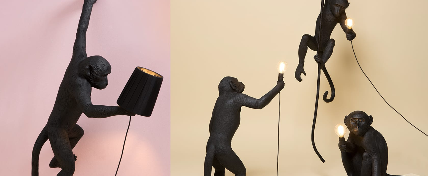 Lampe a poser monkey standing noir h54cm seletti normal