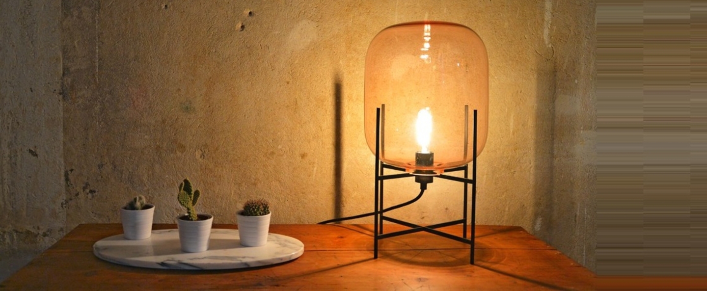 Lampe a poser oda small verre fume ambre h45cm pulpo normal