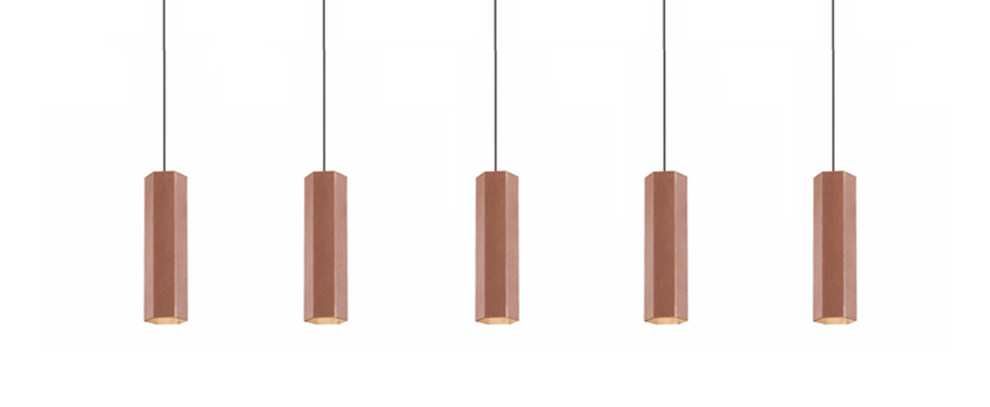 Lustre 5 suspensions hexo multi 3 0 par16 cuivre l150cm h30cm wever ducre normal