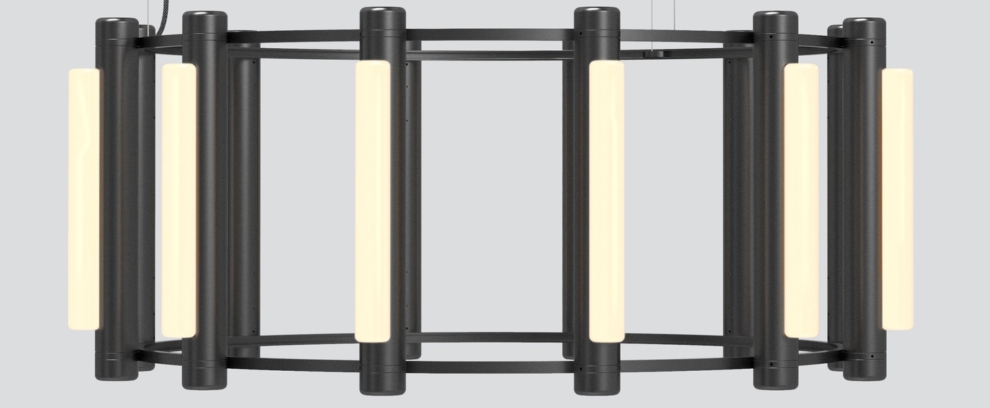 Lustre pipeline chandelier 3 noir led 2700k o102cm h42cm andlight normal