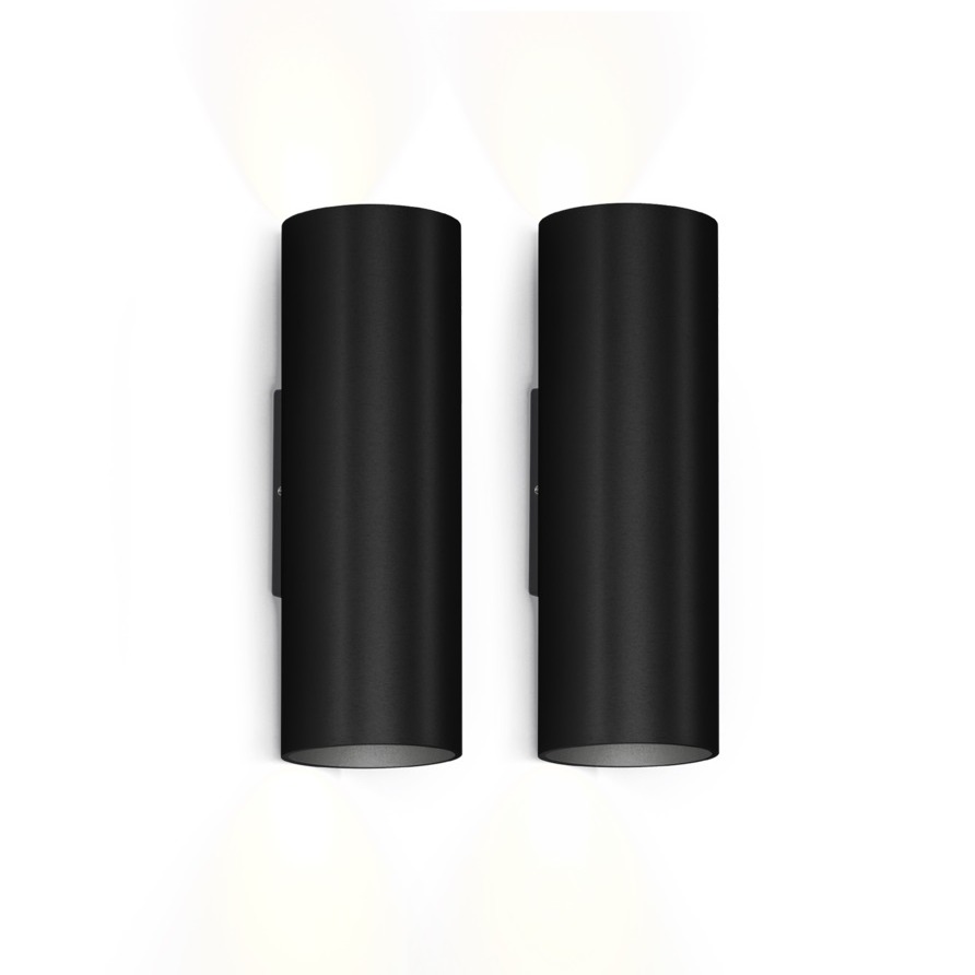 andwang Lumière Bicolor Twin Set black DUO PACK Wall lamp, RAY mini 2.0, black, Ø6,7cm, H20cm