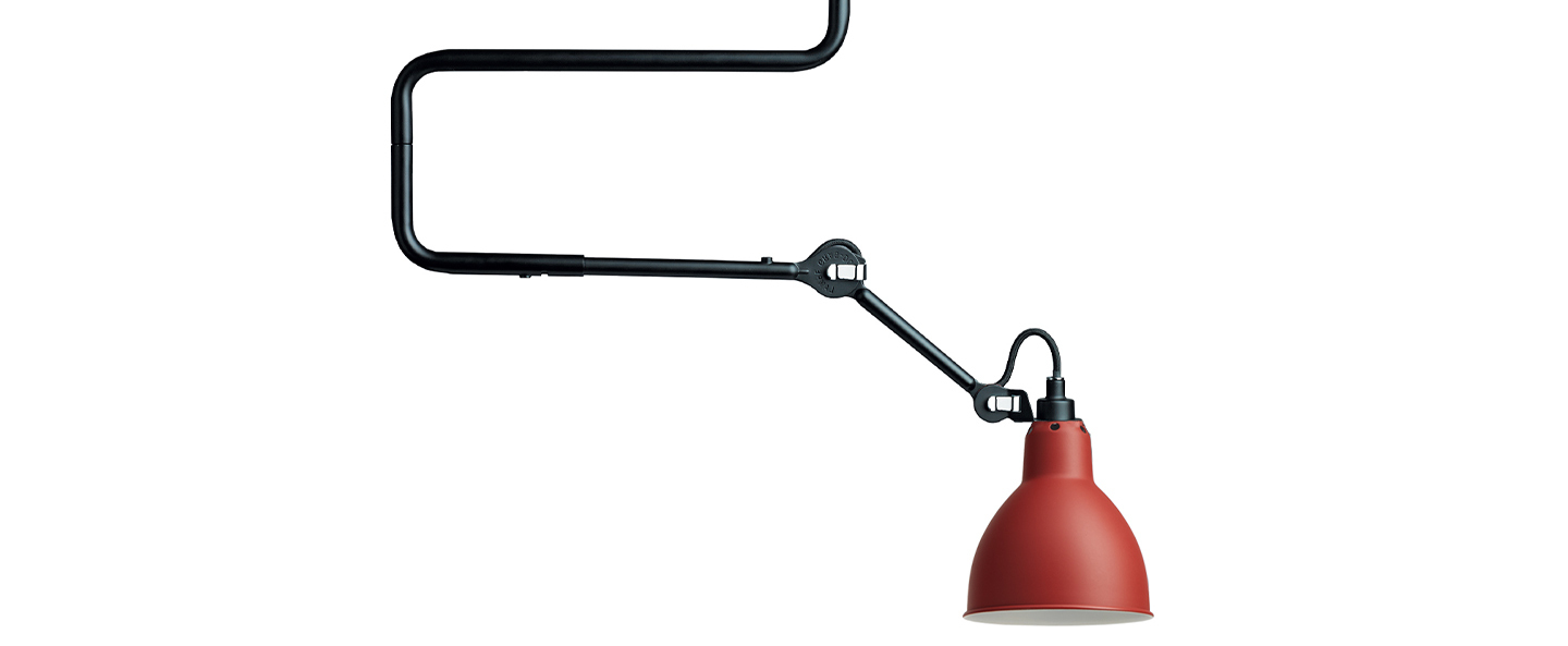 Plafonnier lampe gras 312 corps noir abat jour rond rouge interieur blanc l72cm h70cm dcw editions paris normal