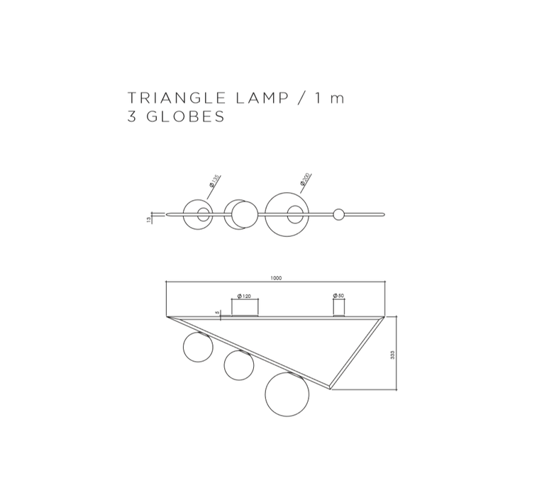 Triangle 3 1m  gwendolyn et guillane kerschbaumer plafonnier ceilling light  atelier areti triangle 100 03 brass  design signed 44050 product