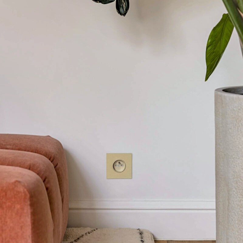 Prise, Rocker et Toggle, Simple, Aluminium doré brossé, Prise-2P+T x1 ...