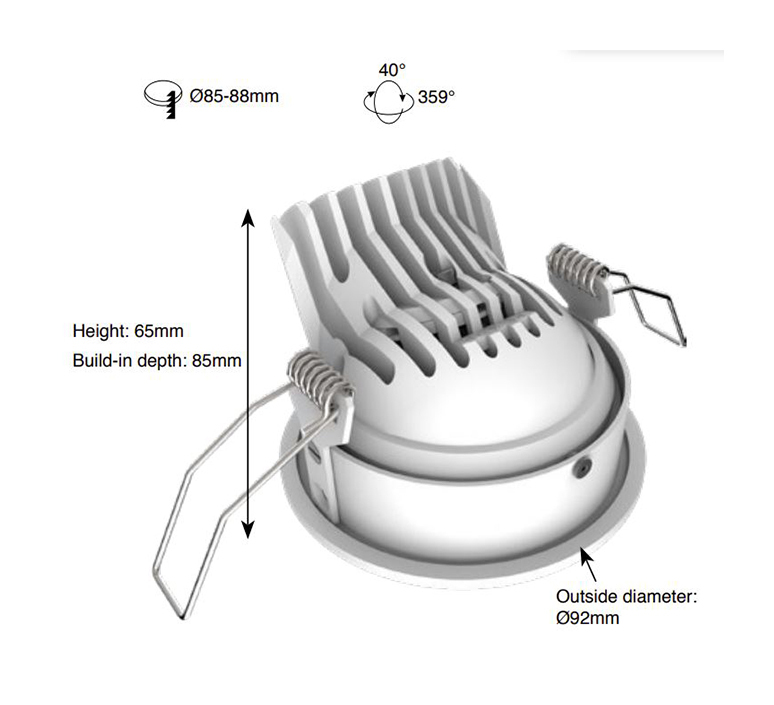 Spot encastrable, FlatLED T1 (37° Lens) Recessed, Bobbytrap springs, 3000K,  1388lm, or mat, H8cm, Ø12cm - Doxis - Luminaires Nedgis