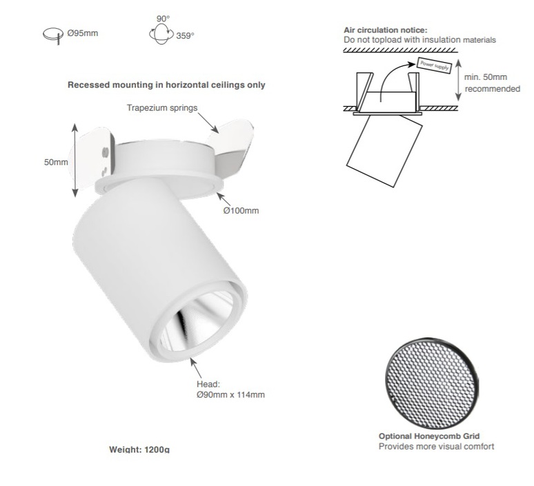 Spot encastrable, Atlas Mix Square, Angle 45°, Noir mat, LED, 2700K,  2096lm, L12cm, H12,5cm - Doxis - Luminaires Nedgis