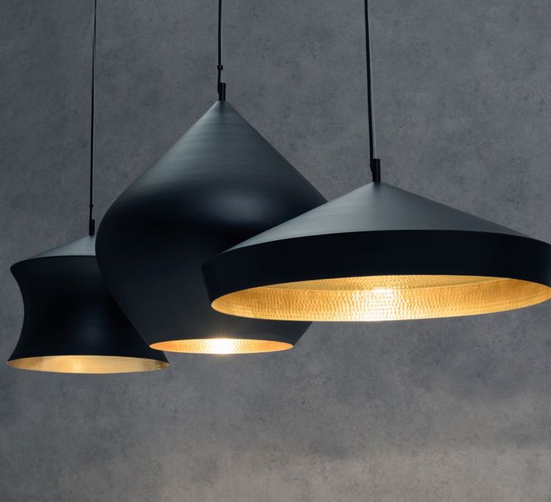 suspension, beat black trio linear pendant system, noir et or, led
