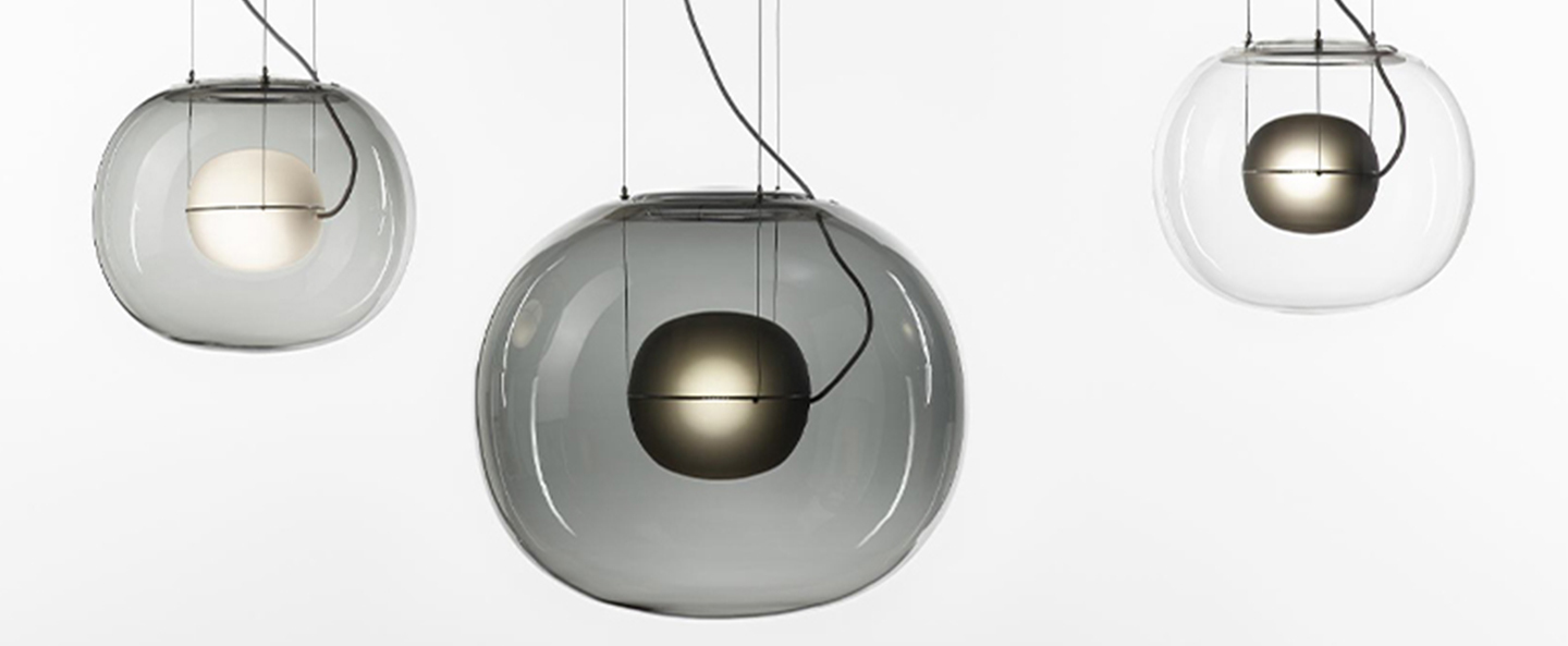 Suspension big one small verre exterieur gris fume verre interieur opalin cable noir o35cm h31cm brokis normal