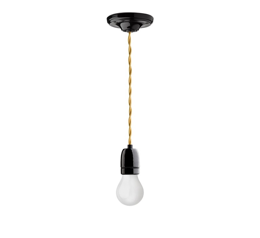 Pendant Light Gold Fabric Cable E27 Socket Canopy And Socket