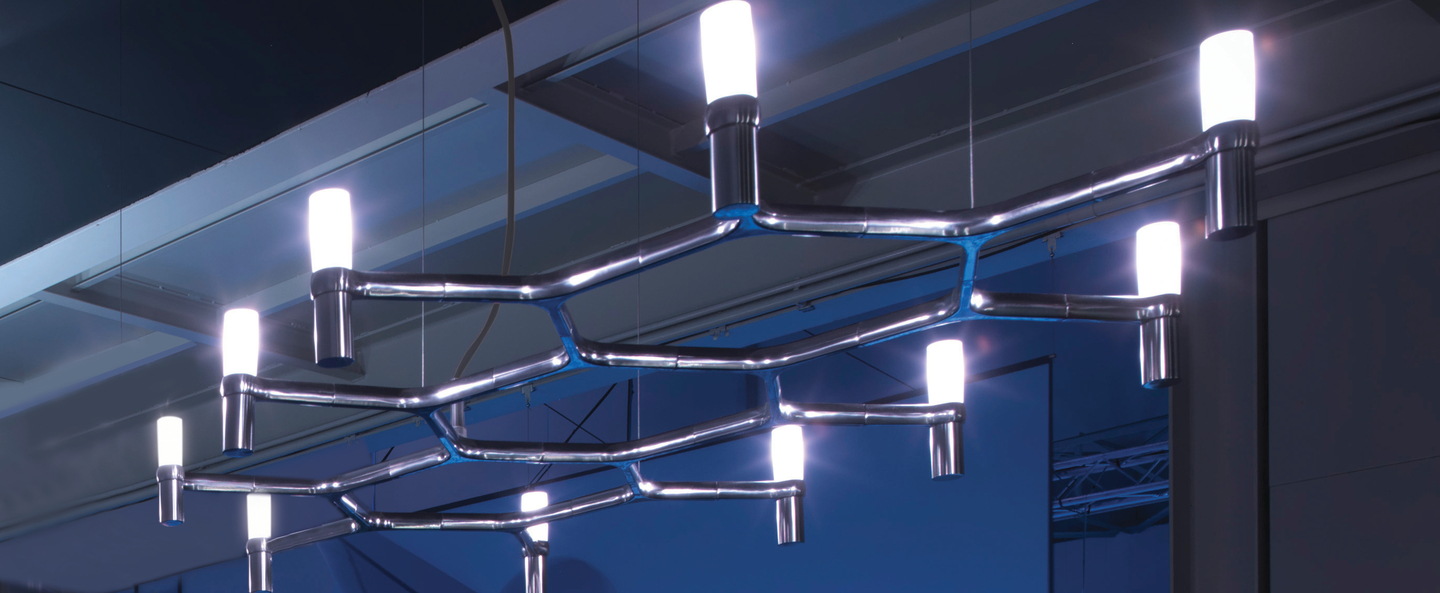 Suspension crown plana acier poli l150cm h16cm nemo lighting normal