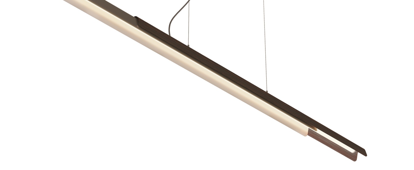 Suspension dala linear gris fonce bois led dim 2700k 5150 lm l150cm h6 5cm kdln normal