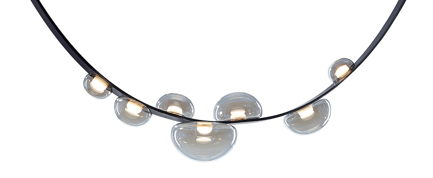 banner-image Suspension dew drops cuir noir vegetal et verre transparent led 2700k 3000lm l180 240cm h93 5 102 5cm bomma normal