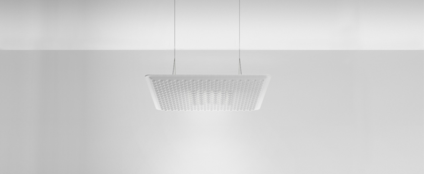 Suspension eggboard blanc acoustique led direct 3000k 1313lm dimmable dali o80cm h5 6cm artemide normal