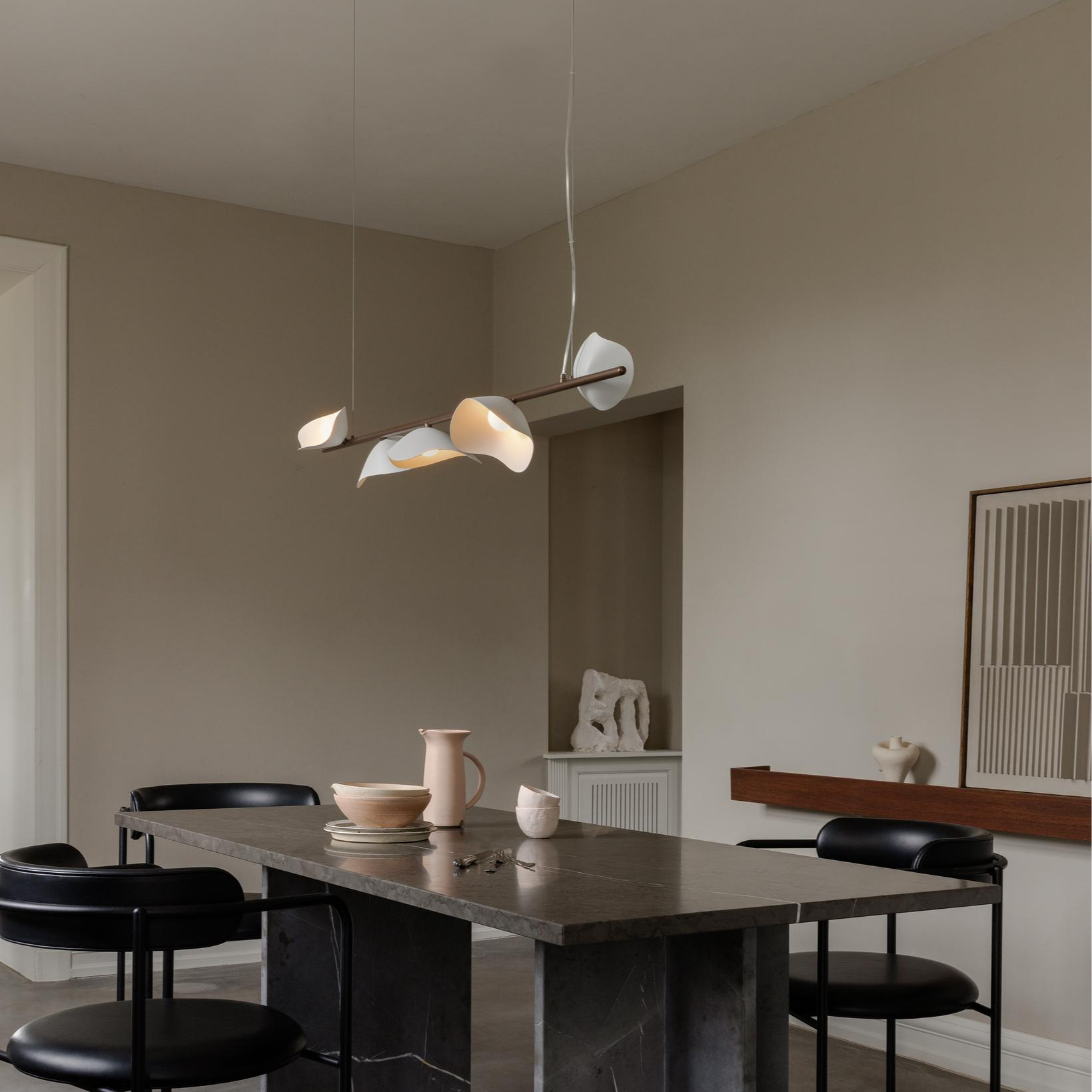 Hanging lamp, Florii 5 Linear, white, bronze, LED, dim, 2700K