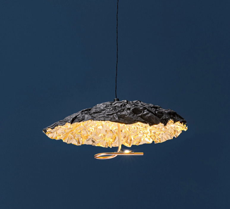 Hanging lamp, Gold Moon, black, gold, copper stem, LED, dim, 2700K