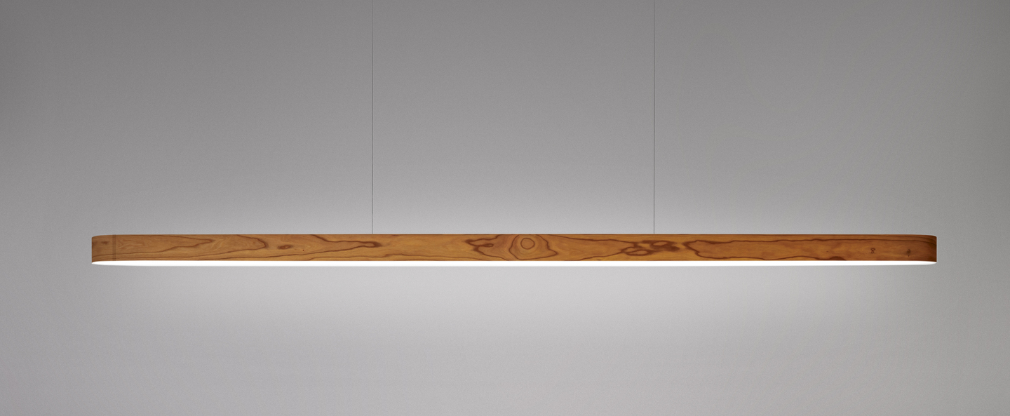 Suspension i line bois naturel de cerisier led 3000k 1808lm l150cm h5cm lzf normal