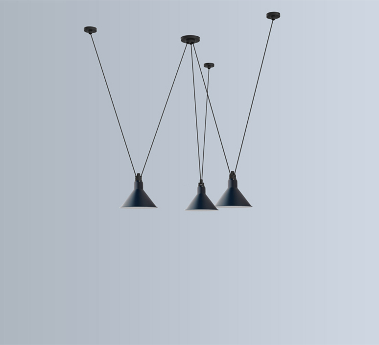 Les acrobates de gras n 325 bernard albin gras suspension pendant light  dcw 325  3 sha l conic blue  design signed nedgis 103562 product