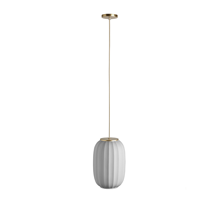 Pendant light, Mei, gold structure and white shade B, Ø17cm, H26cm