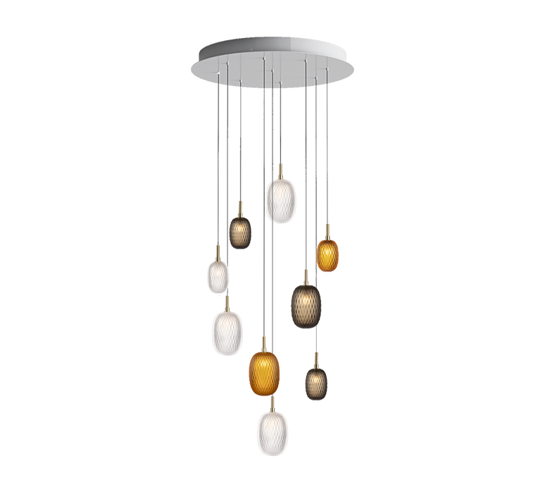 Metamorphosis x9 rony plesl suspension pendant light  bomma 95181 10 bld trf 620 9 w 3xlarge clear 1xlarge amber 1xlarge cigar 1xsmall clear 1xsmall amber 2xsmall cigar  design signed nedgis 134002 product