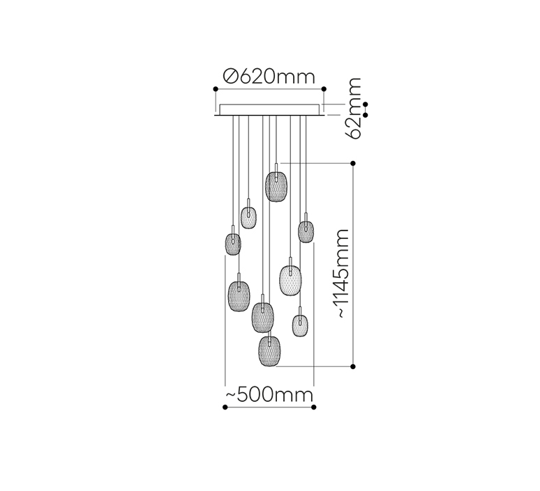 Metamorphosis x9 rony plesl suspension pendant light  bomma 95181 10 bld trf 620 9 w 3xlarge clear 1xlarge amber 1xlarge cigar 1xsmall clear 1xsmall amber 2xsmall cigar  design signed nedgis 134011 product