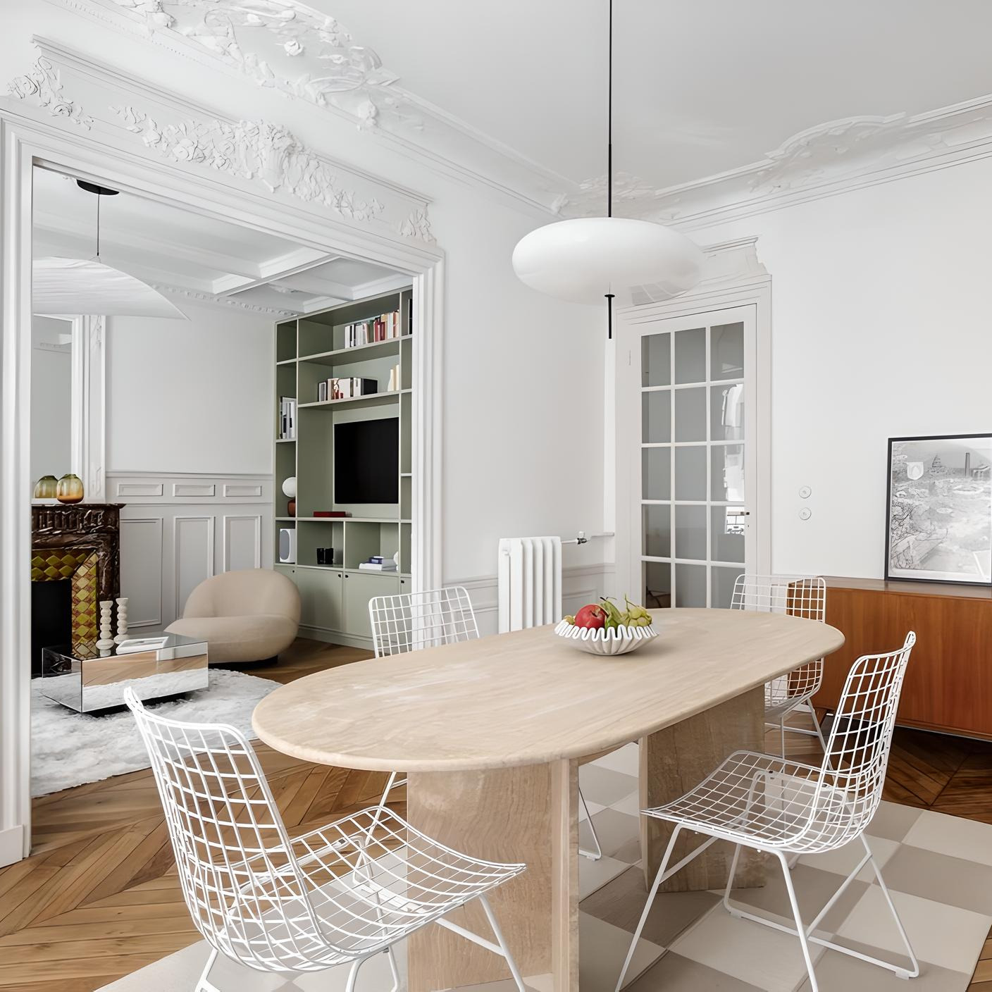 Hanging lamp, Model 2065, white and black cable, Ø53.8cm