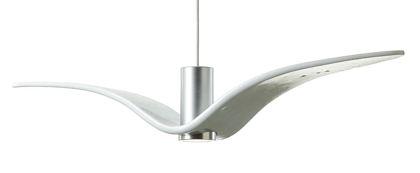 Suspension nights birds pc1111 verre opalin corps argent cable blanc ip54 l78cm h13cm brokis normal