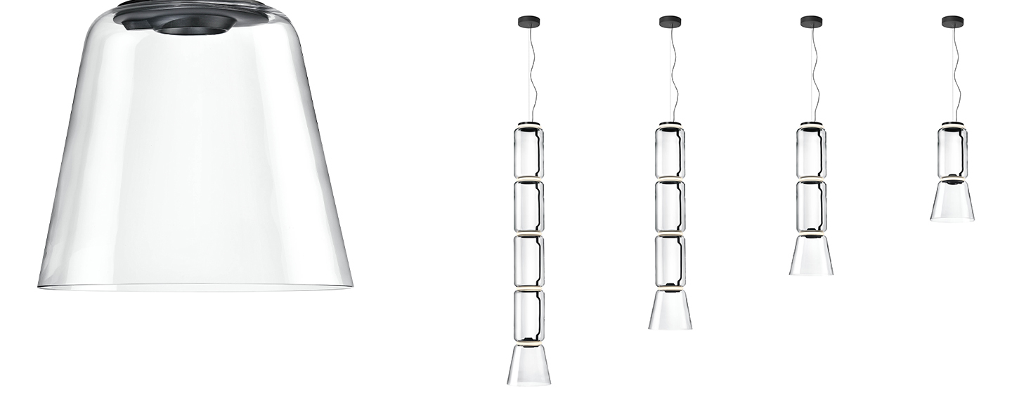 Suspension noctambule 1 cylindre bas cone transparent led 2700k 3960lm o36 5cm h82cm flos normal