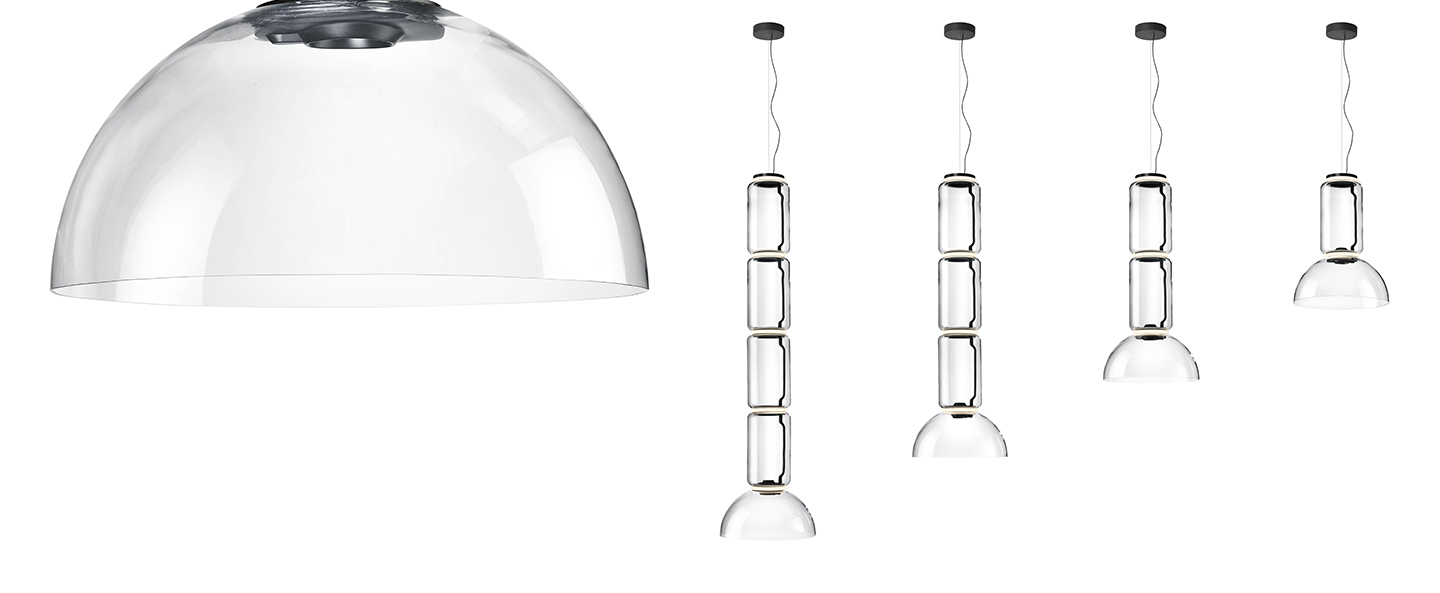 Suspension noctambule 1 cylindre bas coupole transparent led 2700k 3960lm o55cm h75cm flos normal