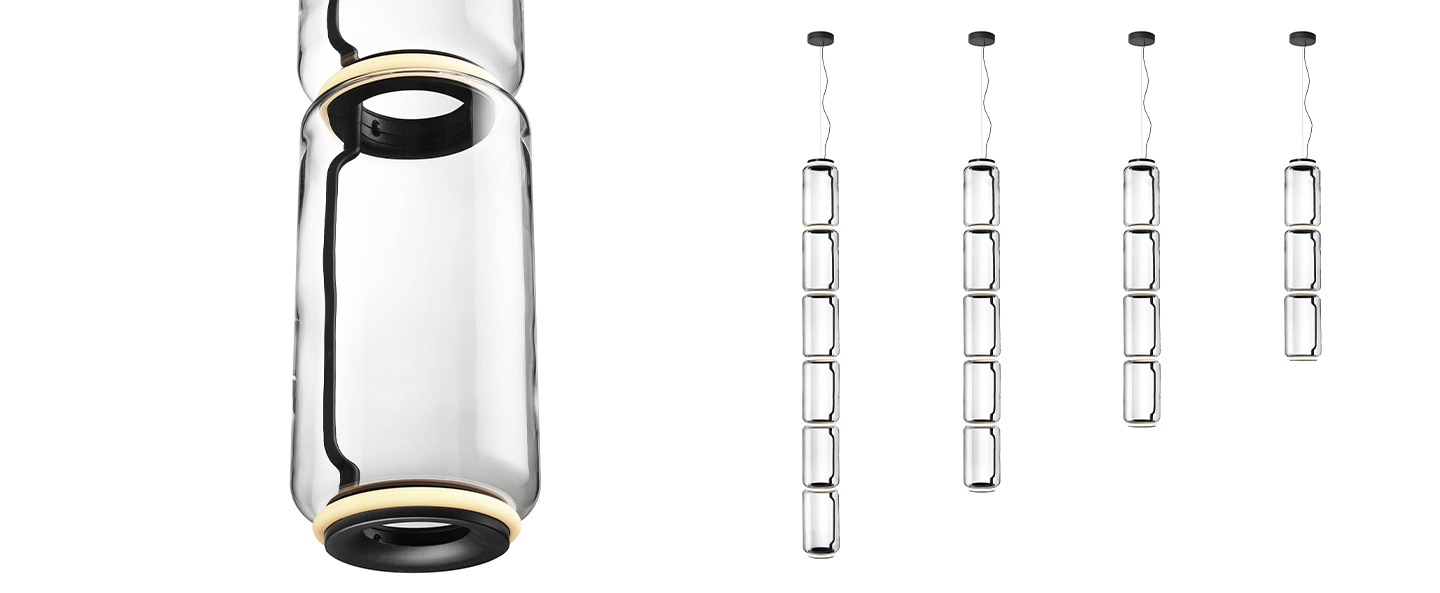 banner-image Suspension noctambule 5 cylindres bas transparent led 2700k 5940lm o25cm h229cm flos normal