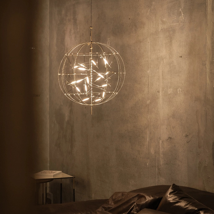 Suspension lamp, Pota 50 S, gold, LED, 2700K, Ø50cm - Catellani