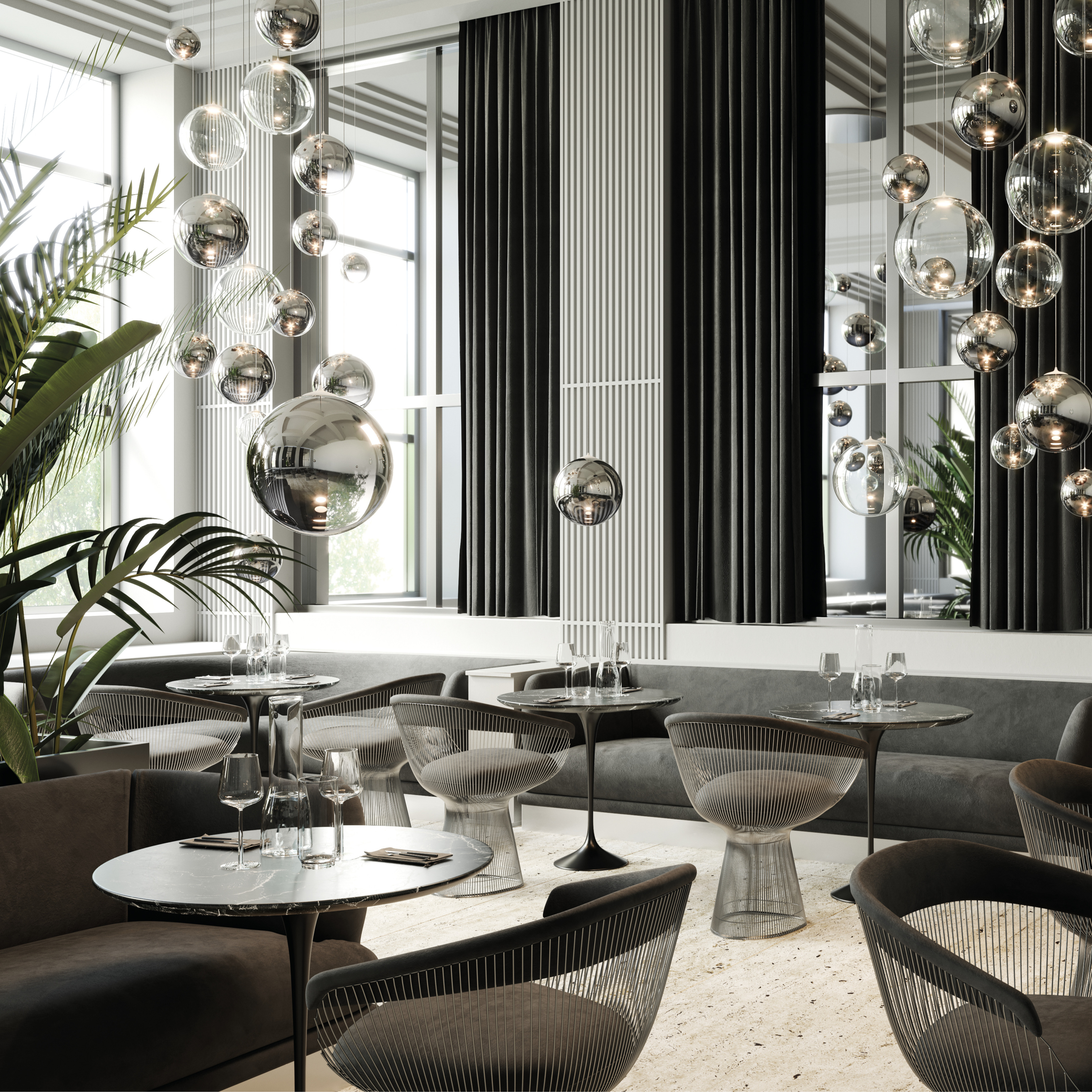 Suspension lamp, Random solo 14 without rose, chrome, LED, dim