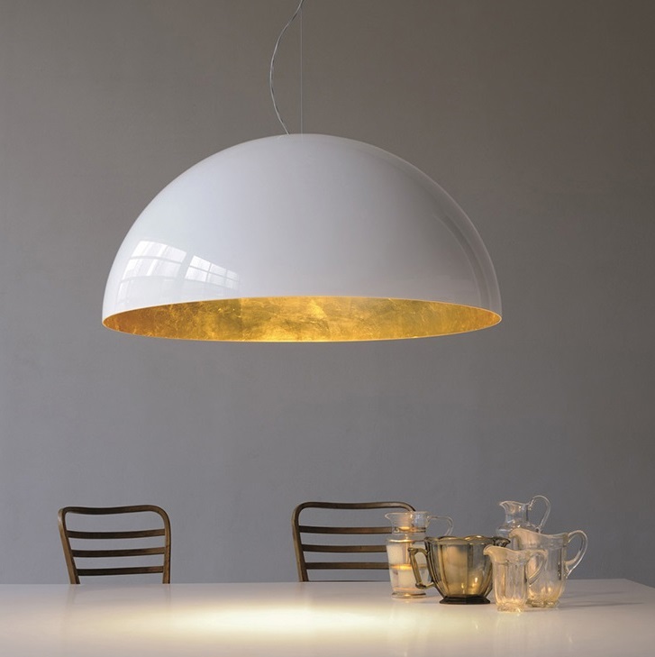Pendant light, Sonora 490, white, gold, Ø90cm, H45cm - OLUCE