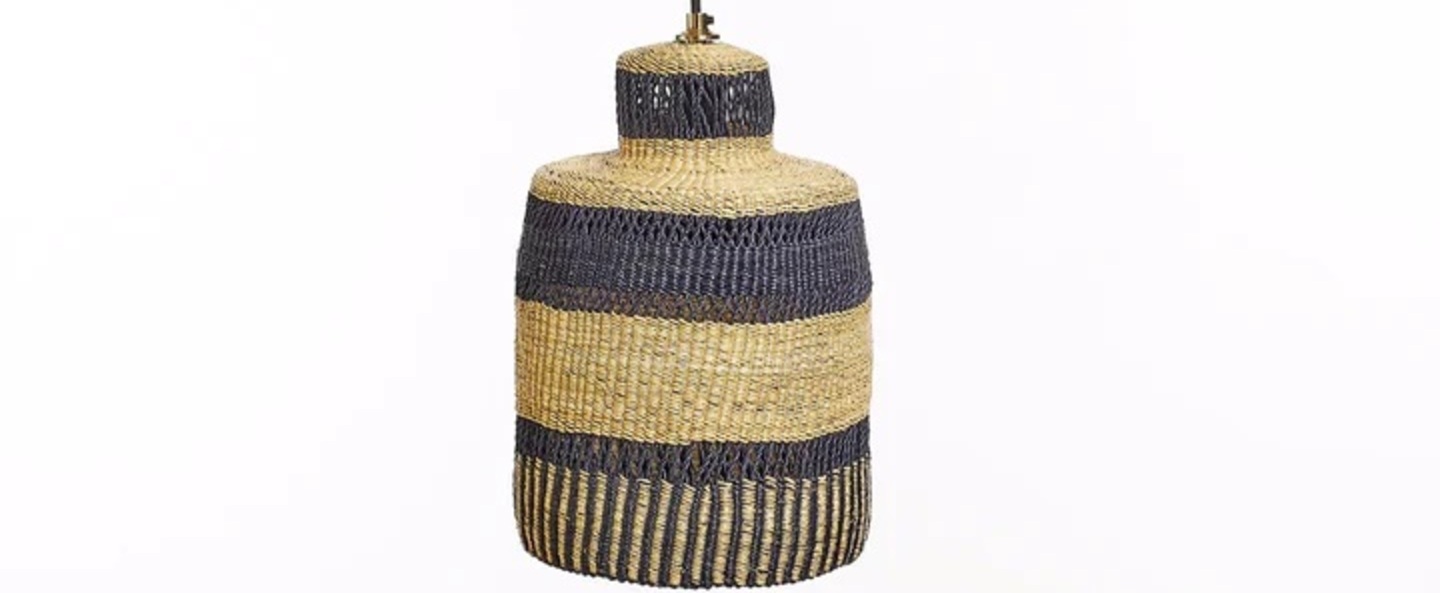 Suspension stripe naturel bleu fonce o22cm h27cm golden editions normal