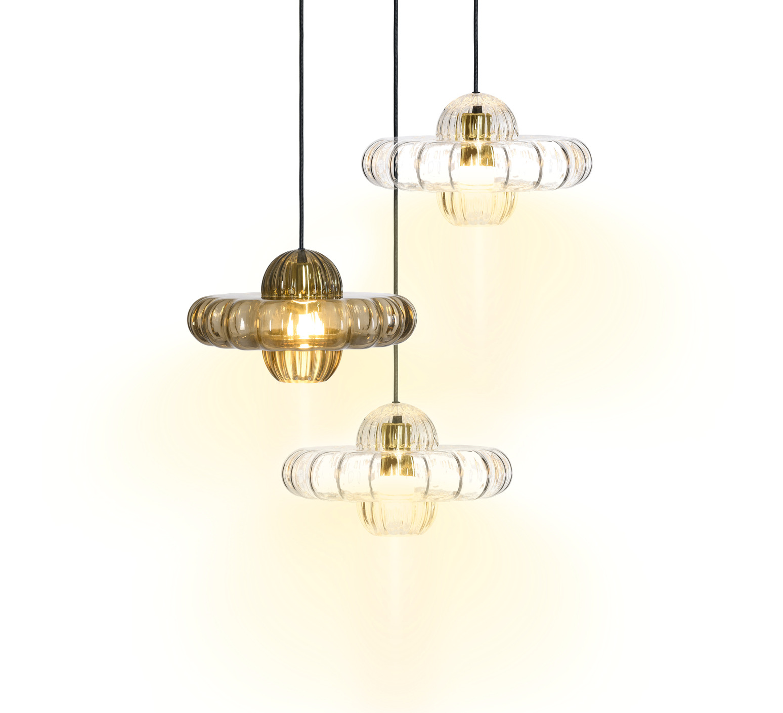 Hängeleuchte, Toupi Trio, Kristallklar und Rauchgrau, Ø 30 cm, H 60 cm - Margaux Keller Collections