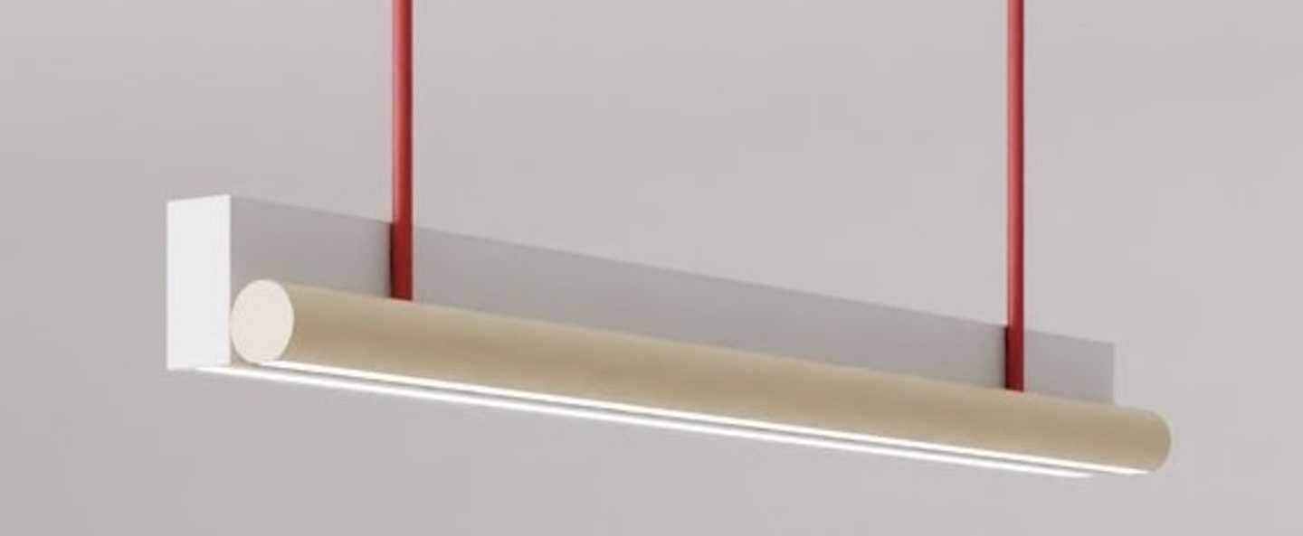 Suspension tube and rectangle blanc rouge sable led 2700k lm l90cm h73 5cm atelier areti normal