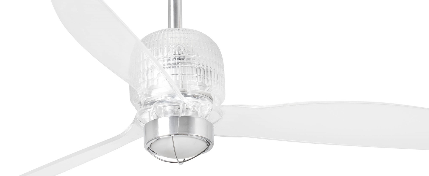 Ventilateur lumineux deco fan ete hiver dc motor chrome led 3000k 600lm o128cm h48 4cm faro normal