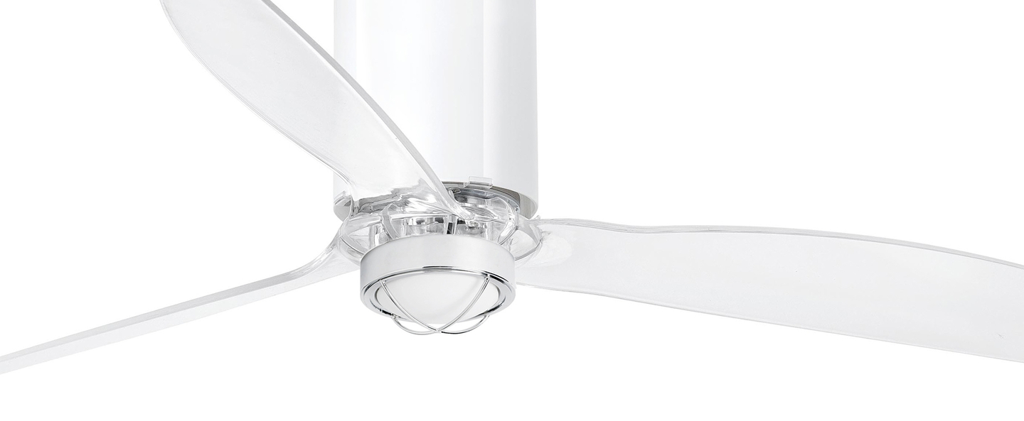 Ventilateur lumineux mini tube ete hiver dc motor blanc brillant transparent o128cm h32 4cm faro normal