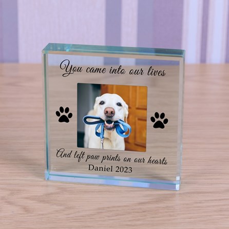 Personalised '... Left Paw Prints On Our Hearts' Pet Memory Photo Glass Token Personalised '... Left Paw Prints On Our Hearts' Pet Memory Photo Glass Token