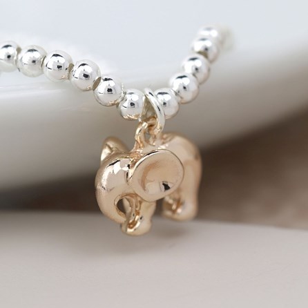 Rose Gold Plated Elephant on Silver Ball Bead Bracelet Rose Gold Plated Elephant on Silver Ball Bead Bracelet