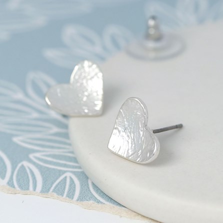 Silver Plated Foil Texture Heart Stud Earrings Silver Plated Foil Texture Heart Stud Earrings