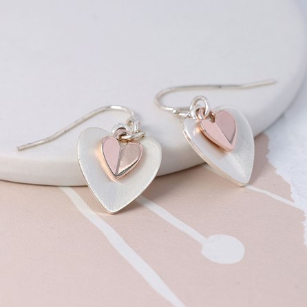 Silver and Rose Gold Plated Folded Hearts Earrings Silver and Rose Gold Plated Folded Hearts Earrings